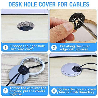 Desk Grommet 3-1/8" (80 mm), Desk Cord Hole Cover, Cable Grommet Metal Zinc Alloy Materilal, Desk Hole Grommet for Office and Home Table Cable, Detachable Cable Cord Organizer (Flat Black 2 Pcs)