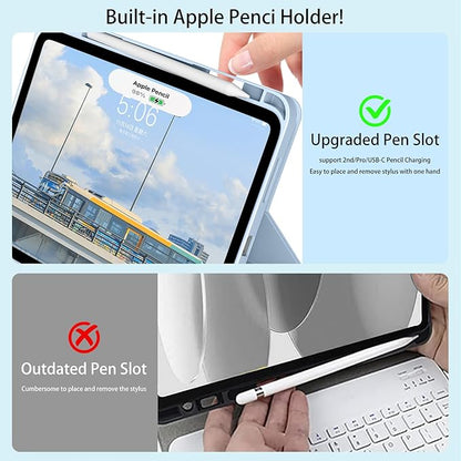 JKSML for iPad(A16) 11th/10th Generation Case with Keyboard (11/10.9 inch) 2025/2022, 7 Color Backlight Detachable Bluetooth Cover with Trackpad, Flip Stand Case Thin with Pencil Holder, White ice