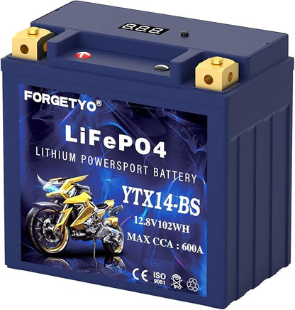 YTX14-BS Lithium Motorcycle Battery, ATV Battery 12V 8AH 600CCA Compatible with Yamaha Scooter Snowmobile Jet Ski, Scooter, PWC & More