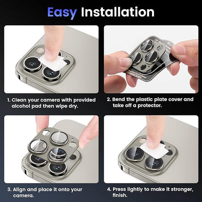 Tensea for iPhone 16 Pro/iPhone 16 Pro Max/iPhone 15 Pro/iPhone 15 Pro Max Camera Lens Protector, Metal Aluminum Alloy Tempered Glass Cover Camera Screen Protector Accessories, Case Friendly