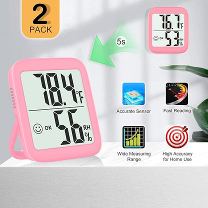 Antonki 2 Pack Room Thermometer for Home, Indoor Hygrometer Humidity Meter Gauge, Digital Temperature and Humidity Sensor Monitor for House, Terrarium, Incubator, Greenhouse - Battery Included