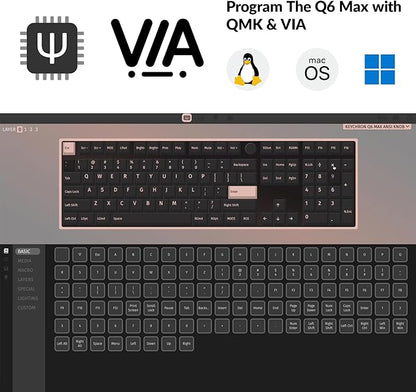 Keychron Q6 Max QMK/VIA Bluetooth Wireless /2.4 GHz/USB-C Wired Custom Mechanical Keyboard, Full Size Programmable Knob RGB Backlit Hot-Swappable Gateron Red Switch for Mac Windows Linux - Black