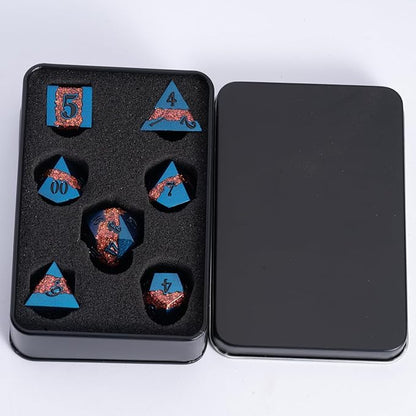 Large Stripe Metal Dice DND,Metallic Solid Crack Glittrer Dice Set with Gift Box,Polyhedral RPG Dice 7pcs Set