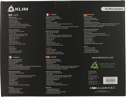 KLIM Everest Laptop Cooling Pad | New | Powerful Turbo-Fan 4300 RPM Laptop Cooler | Sealed Foam for Maximum Performance | Avoid Overheating and Protect Your Gaming Laptop | 14-17.3 in