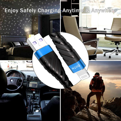 OIITH MFi Certified for iPhone Charger Cable 3 Pack 6 Ft, Long for Lightning Charging Cord, Fast 2.4A for iPhone USB Cord Compatible with iPhone12/11/XS/Max/XR/X/8/8P/7P/6/iPad - Blue