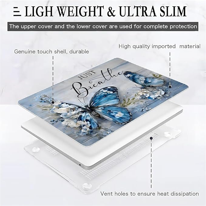 Compatible with MacBook Air 13.3 13.6 Inch Case 2022 2021 2020 2019 Plastic Hard Shell Case Cover,13.3 Air (A1932/A2179/A2337), Butterfly