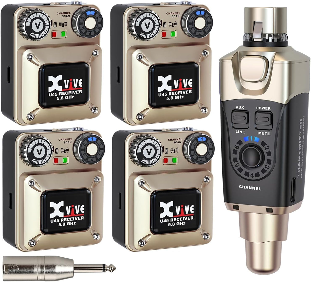 Xvive U45T9 Wireless in Ear Monitor System 5.8ghz with T9 2BA Drivers IEM Earphone, IEM System Transmitter and Bodypack Receiver for Studio, Band Rehearsal, Live Performance, Channel Scan Mode