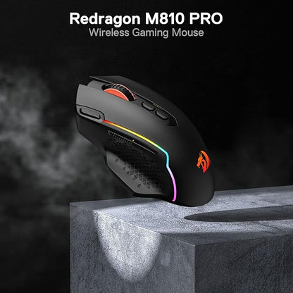 Redragon M810 Pro Wireless Gaming Mouse, 10000 DPI Wired/Wireless Gamer Mouse w/Rapid Fire Key, 8 Macro Buttons, 45-Hour Reliable Power Capacity and RGB Backlit for PC/Mac/Laptop