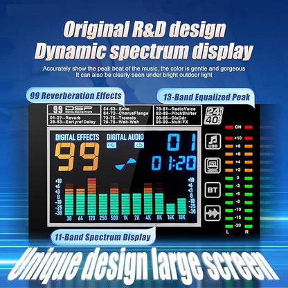 GF12 Multifunction 12 Channel Audio Mixer Stage Performance Mixer Isolated Independent Mute Built-in 7 Level Equalizer and 99 Reverb DJ Mixer for Stage Performance/Karaoke/DJ Music