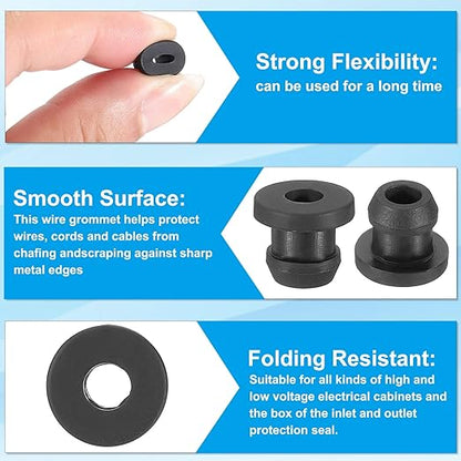 PATIKIL 7mm / 1/4 Inch Drill Hole,3/16 Inch ID Rubber Grommets, 15Pcs Top Hat Grommet for Wiring Eyelet Ring Gasket Automotive Firewall Cable Hole Plugs Wires Protection, Black