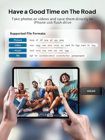 MFi Certified 512GB Flash Drive for iPhone iPad, IMKAR Memory Stick Storage for Photos Videos, Compatible with iPhone iPad Android and PC, Plug and Play No Application Required (Metal Gray)