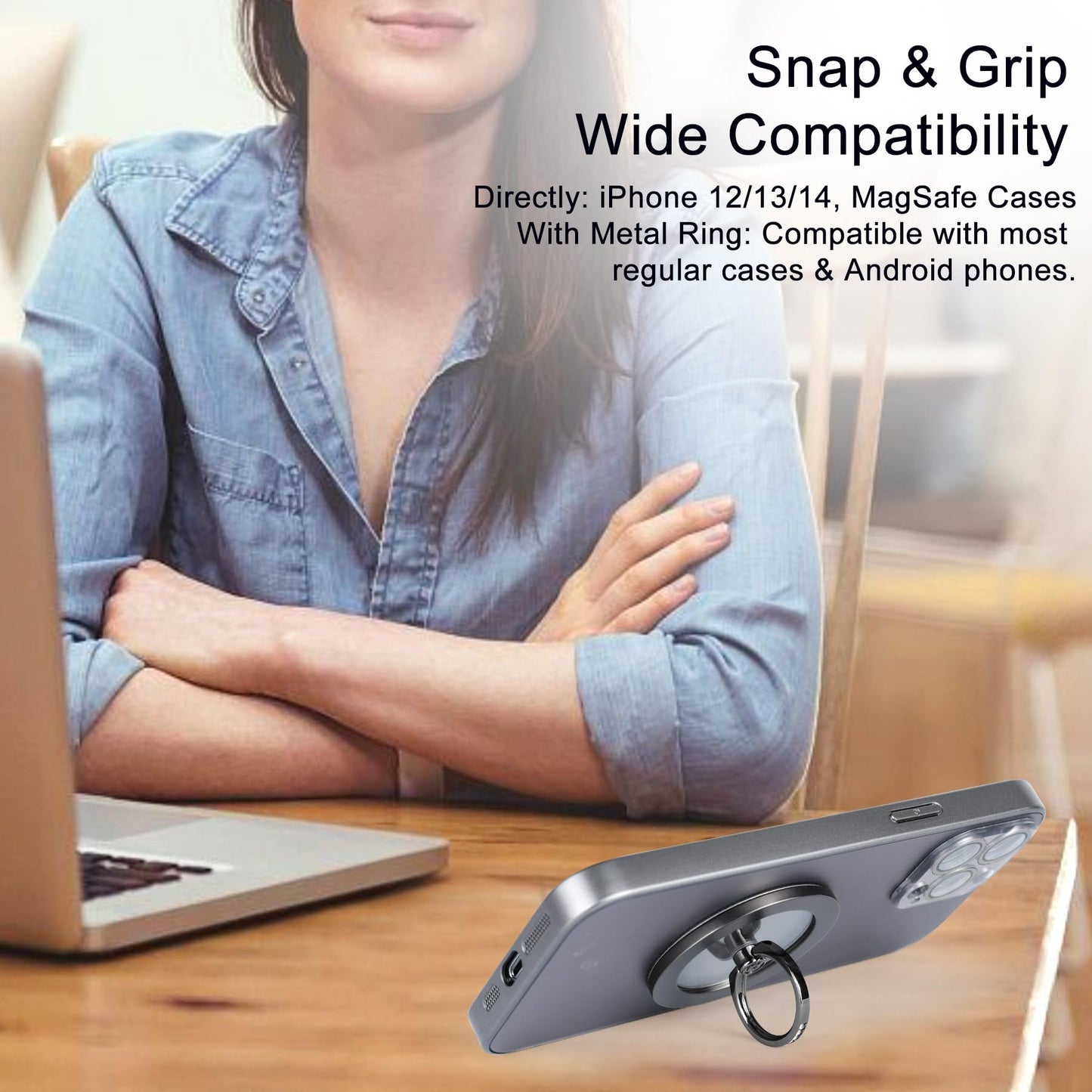Magnetic Phone Grip for MagSafe, EI Sonador Magnet Phone Ring Holder, Removable, Compatible with iPhone 14 Plus 13 12 Pro Max Mini (Transparent Silver Diamond)