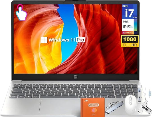 HP 15.6 Touchscreen Laptop Computer for Business, Intel 13th Gen i7-1355U(Up to 5.0 GHz), 15.6" FHD Touch Screen, 64 GB RAM, 1 TB SSD, Iris Xe GPU, Wi-Fi 6, HD Webcam, Windows 11 Pro, w/Accessories