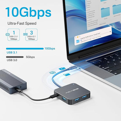 USB C Hub 10Gbps, Multiport Adapter with 4K 60Hz HDMI, 100W Power Delivery, 3 USB A3.1+1 USB-C 3.1 Data Port, USB C to HDMI Adapter for MacBook, Dell, Lenovo, Surface, iPad PRO, XPS(Grey)