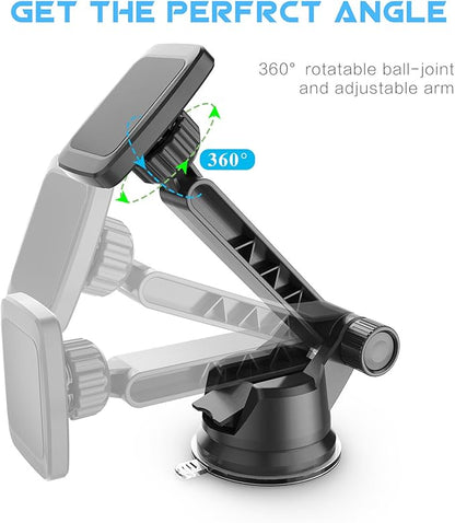 WixGear Dashboard Mount, Universal Magnetic Phone Holder for Car, Windshield Mount and Dashboard Mount Holder for Cell Phones and Tablets with Long Adjustable Arm – (New Rectangle Head)