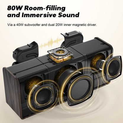 DOSS SoundBox Ultra Bluetooth Speaker with 2.1 Channel Audio, 80W Superior Sound with Deep Bass, Two DSP Technologies, 18H Playtime, BT 5.3, Wireless for Home, Office, Livingroom-Gold