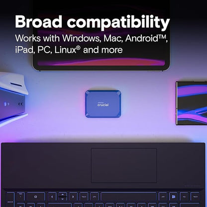 Crucial X10 4TB Portable SSD, Up to 2,100MB/s, USB 3.2 USB-C, External Solid State Drive, Compatible with Windows, Mac & Android, Durable Storage for Games, Photos & Files, Blue - CT4000X10SSD9-02