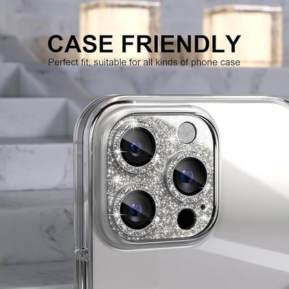 Choiche Compatible for iPhone 16 Pro/iPhone 16 Pro Max Camera Lens Protector, Bling Camera Cover with 9H Tempered Glass Lens Screen Protector Metal Ring Accessories (Glitter-Titanium Natural)
