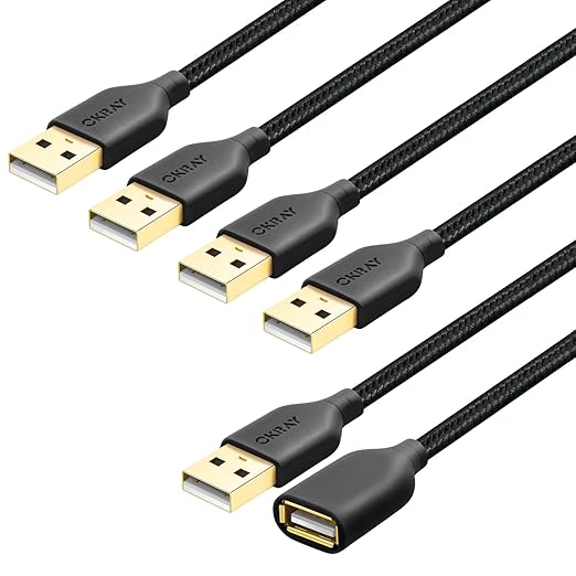 OKRAY USB Extension Cable 5-Pack, 6FT Nylon Braided USB 2.0 Extension Cables Type A Male to A Female Extender Cords with Gold-Plated Connectors for Printer, Webcam, USB Flash Drive, Hard Drive, Mouse