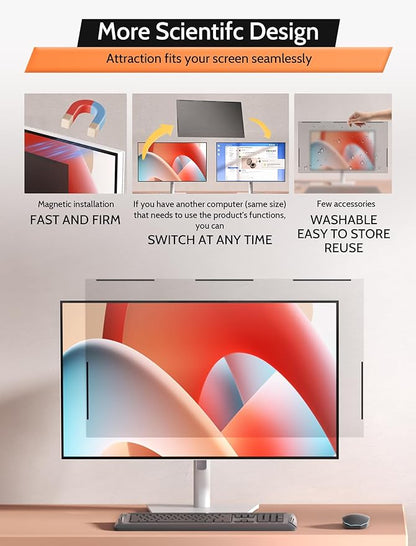 [2 Pack] 27 Inch 16:9 Magnetic Privacy Screen for Monitor Anti-Glare, Blue Light Filter, Anti-Spy Reusable Removable Privacy Filter for 16:9 Widescreen Desktop Display