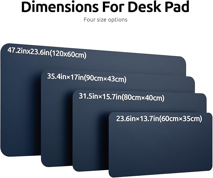 YSAGi Leather Desk Protector, Office Mat, Large Mouse Mat, Non-Slip PU Leather Blotter, Laptop Pad, Waterproof Writing Pad for Office and Home (Dark Blue, 31.5" x 15.8")