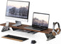Fenge Dual Monitor Stand, 42.5 Inch Monitor Riser for Desk, Wood Desk Shelf for 2 Monitors, 2 Tier Monitor Shelf with Headphone Stand & Phone Holder