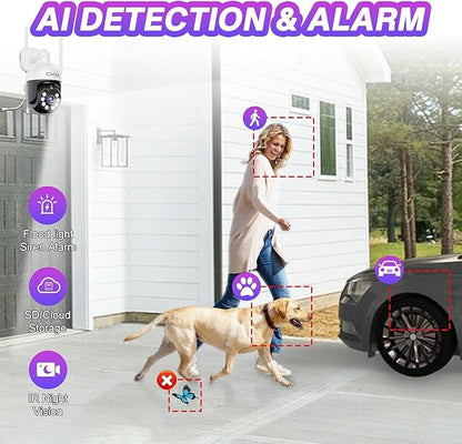 CKK Wireless Security Camera System: 4 Outdoor 5MP PTZ Cameras with 5G/2.4G WiFi,10 CH NVR, 4K Color Night Vision, 2-Way Audio- AI Human Detection,24/7 Surveillance for Total Home Protection (No HDD)