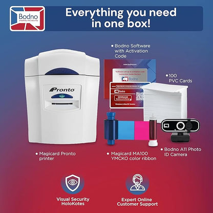 Bodno Magicard Pronto ID Card Printer & Complete Supplies Package ID Software and Camera - Bronze Edition