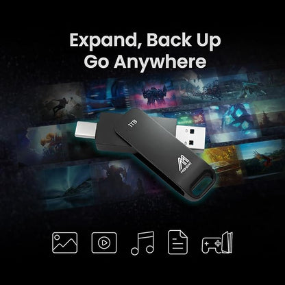 MMOMENT MU P50 1TB External SSD – USB-C & USB-A Portable Solid State Drive, USB 3.2 5Gbps, 560MB/s Read, 500MB/s Write, 110MB/s Sustained Write – Compatible with iPhone PS5 Steam Deck Android Mac