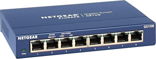 NETGEAR 8-Port Gigabit Ethernet Unmanaged Switch (GS108) - Desktop or Wall Mount