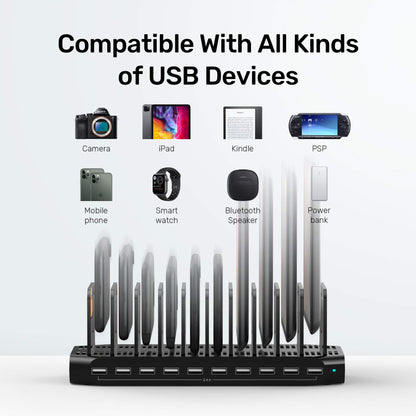 【10PCS】 Unitek Multi Charging Station, 10-Port USB Charger for Multiple Device with SmartIC Tech and Adjustable Dividers, Organizer Stand Compatible with iPad, Tablet, Kindle, iPhone - 10PCS, Black