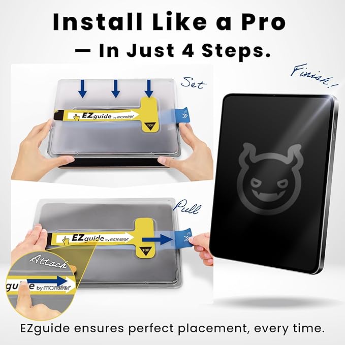 BELLEMOND Tempered Glass Screen Protector designed for iPad Pro 11" (M5, 2025/M4, 2024) - Anti Blue Light filter「EZ Guide」Alignment Kit for Flawless Installation, 10H Hardness - Designed in Japan