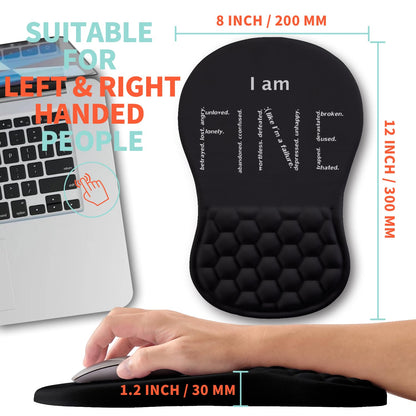 Kuosgm Ergonomic Mouse Pad Wrist Support with Memory Foam Massage Bulge, Carpal Tunnel Pain Relief Mousepad Wrist Rest for Mouse(12x8 inch, I Am Fine)