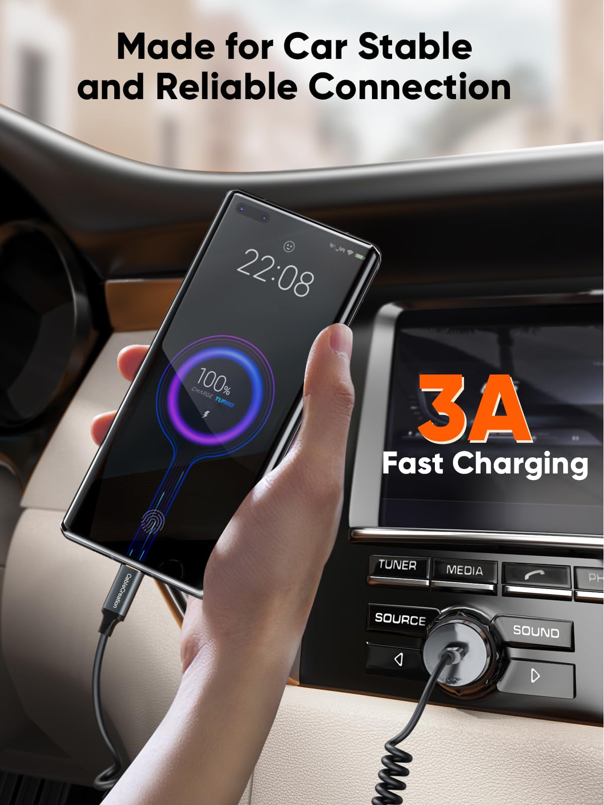 CableCreation Coiled USB C Cable for CarPlay & Android Auto