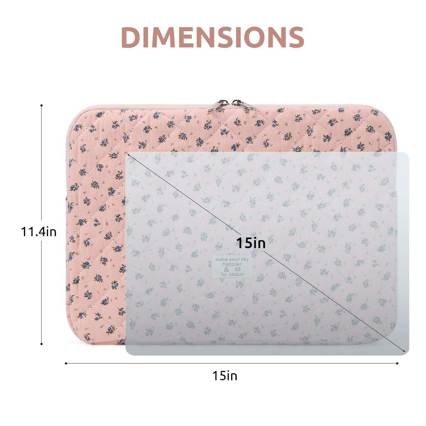Puffy Laptop Sleeve 13-15.6 Inch Cute Quilted Laptop Protective Case Padded Floral Computer Sleeve for MacBook (A-Dark Pink, 15 Inch)