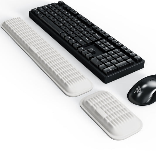 MEKASS Ergonomic Wrist Rest for Keyboard and Mouse, Soft Memory Foam Keyboard Wrist Rest Set with Non-Slip Silicone Base, Easy Typing, Pain Relief, Comfort for Office, Work, Gaming (White)
