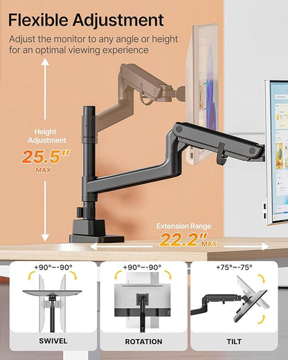 monTEK Ultrawide Monitor Arm Max 57",Height Adjustable 25.5",with USB，Black