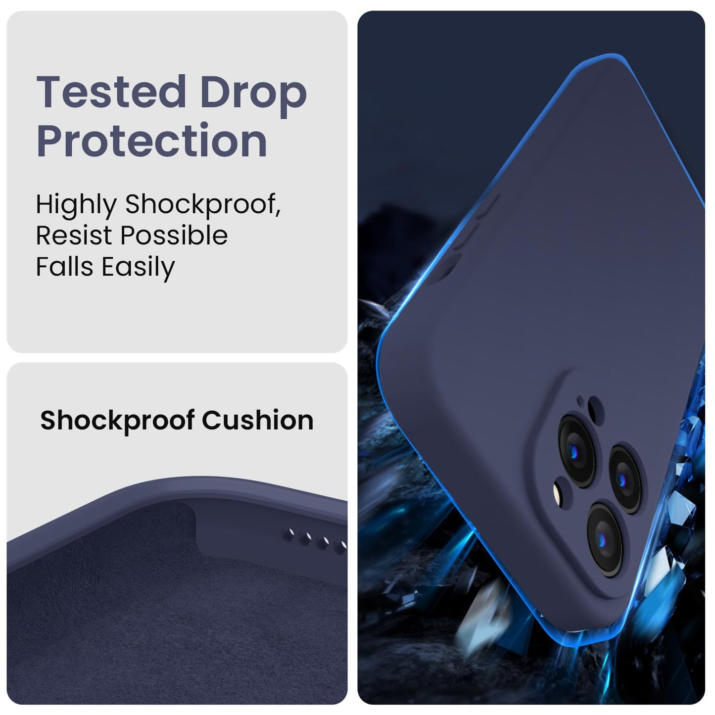 FireNova Designed for iPhone 13 Pro Max Case, Silicone [Camera Protection] Phone Case, Soft Anti-Scratch Microfiber Lining Inside, 6.7 inch, Navy Blue