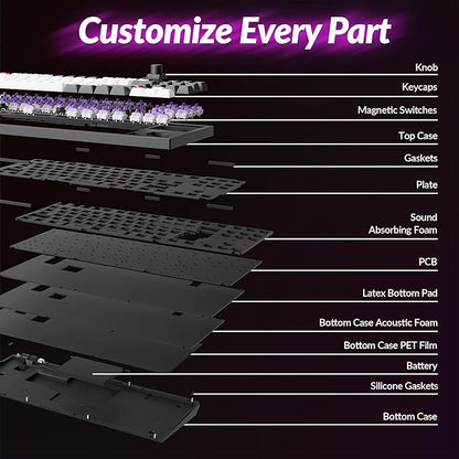 Keychron Q3 HE Wireless Custom Mechanical Keyboard, 2.4 GHz/Bluetooth/Wired QMK Rapid Trigger 80% TKL Hot-Swappable Programmable RGB Gateron Double-Rail Magnetic Switches for Mac Windows, Carbon Black