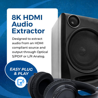 OREI 8K@60Hz 48Gbps HDMI Audio Extractor, SPDIF & 3.5mm, ARC, HDCP 2.3, CEC