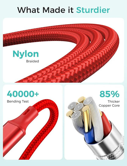 2Pack Travel Essentials Multi Charging Cable for Watch Charger 4 in 1 Fast Charger Camping Essentials USB C/L/Micro Compatible with Watch Series 10-1/SE/Ultra Phone 16 15/Galaxy Android-4FT/Red