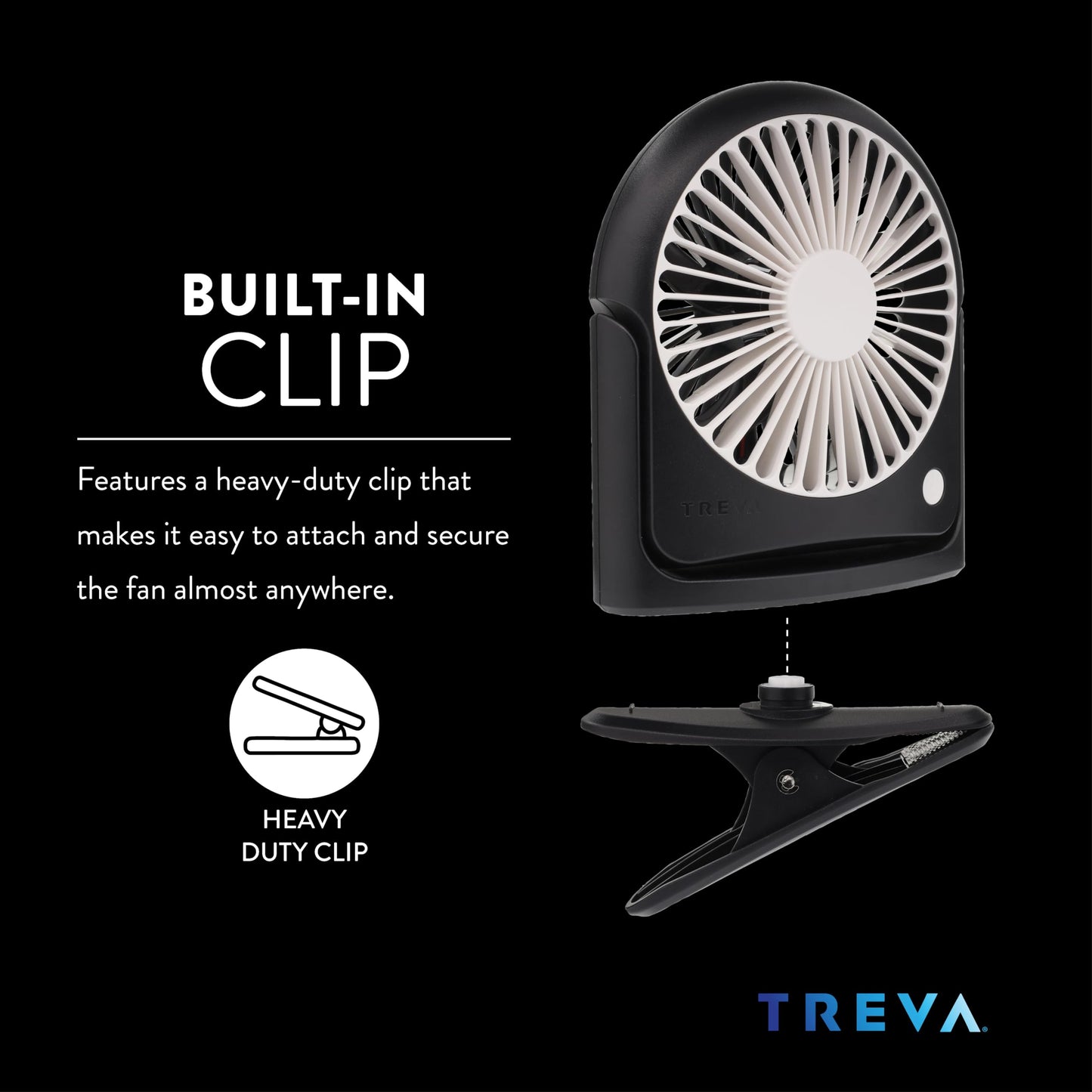 Treva 5 in Rechargeable 3-Speed Portable Cooling Fan with Removeable Clip