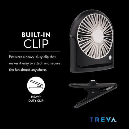 Treva 5 in Rechargeable 3-Speed Portable Cooling Fan with Removeable Clip