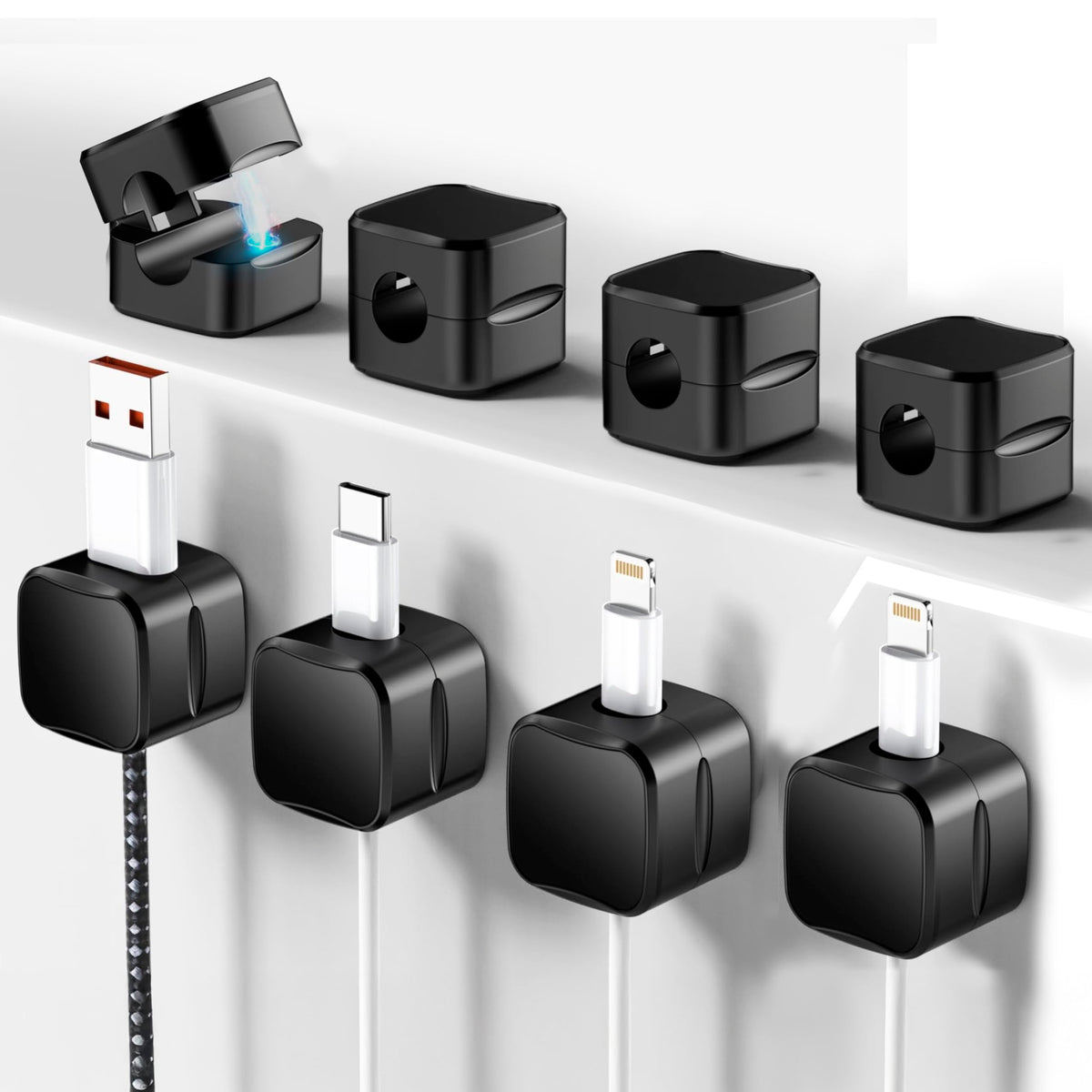 SaiTech IT 8 Pack Magnetic Cable Clips, Cord Organizer Holder Black