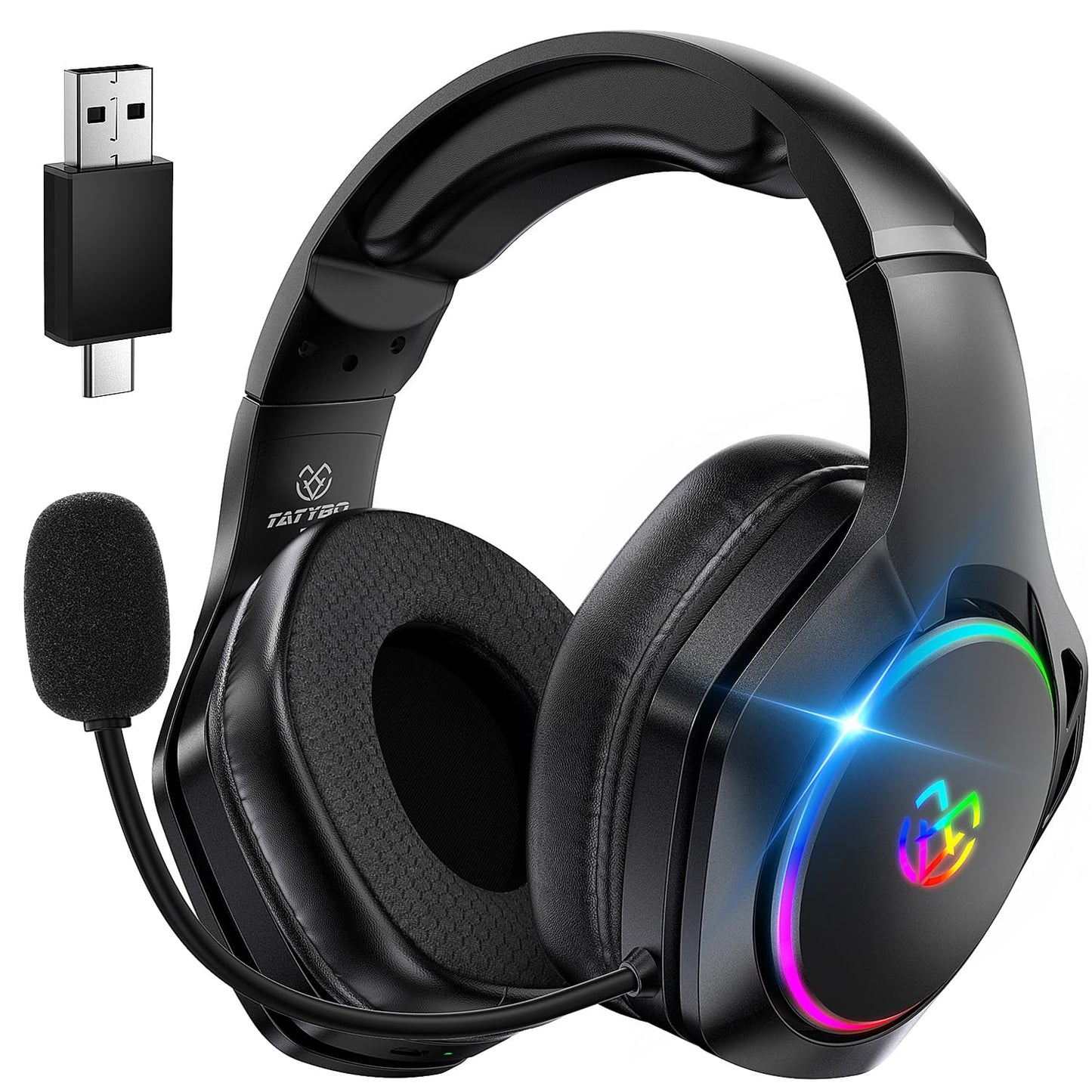 Tatybo Wireless Gaming Headset for PS5 PC, Dual Mode, Low Latency, Black