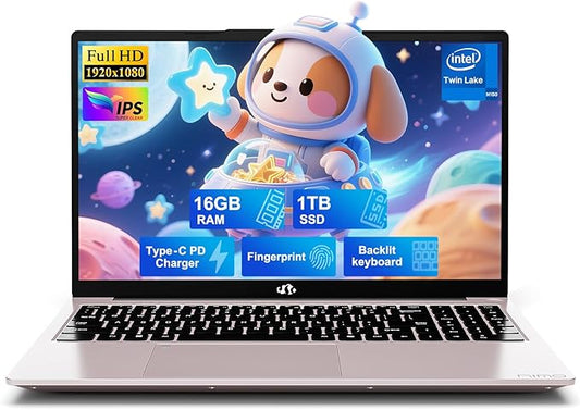 NIMO 15.6" FHD IPS Laptop, Intel N150 (Up to 3.6GHz, Beat i3-10110U), 16GB RAM 1TB SSD, Backlit Keyboard Fingerprint, Wi-Fi 6 BT5.2 Type-C 65W Computer for Students and Home Office