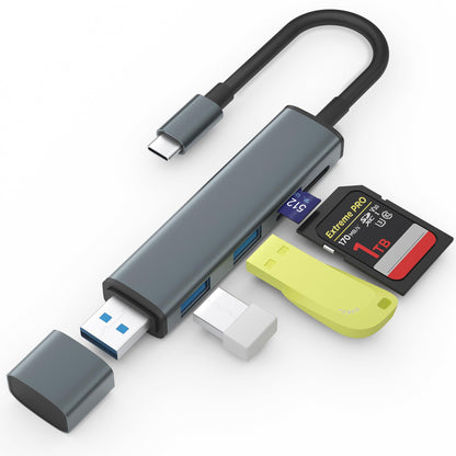 TIANSONG USB 3.0 SD Card Reader with Dual USB Ports, USB C SD Card Reader for iPhone 15/iPad/Mac 4 Ports Read and Write Simultaneously Memory Card Adapter for MacBook Pro/Air iMac Android S23 S22