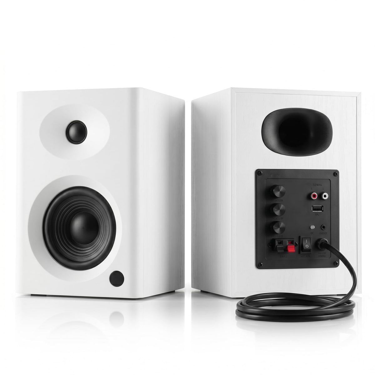 NSY Audio 4-Inch Powered Bluetooth Bookshelf Speakers, White