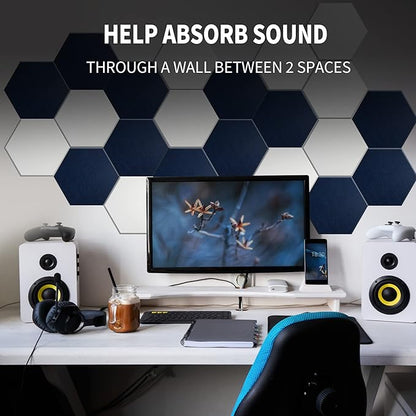 Mollywell Hexagon Acoustic Panels, High Density, Soundproofing, Decorative Noise Reduction Felt Wall Tiles for Ceilings, Home Office & Gaming Room (White), 14×12×0.4 Inch