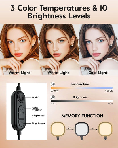 LitONES 2Pcs Desktop Video Conference Lighting for Zoom Meeting, Computer, Laptop, Work from Home with Nature Soft Light, Adjustable Brightness & Color Temp and Flexible Stand & Versatile Phone Holder